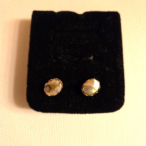 Vintage Abalone 14k Gold Necklace & Pierced Earrings - Picture 4 of 16